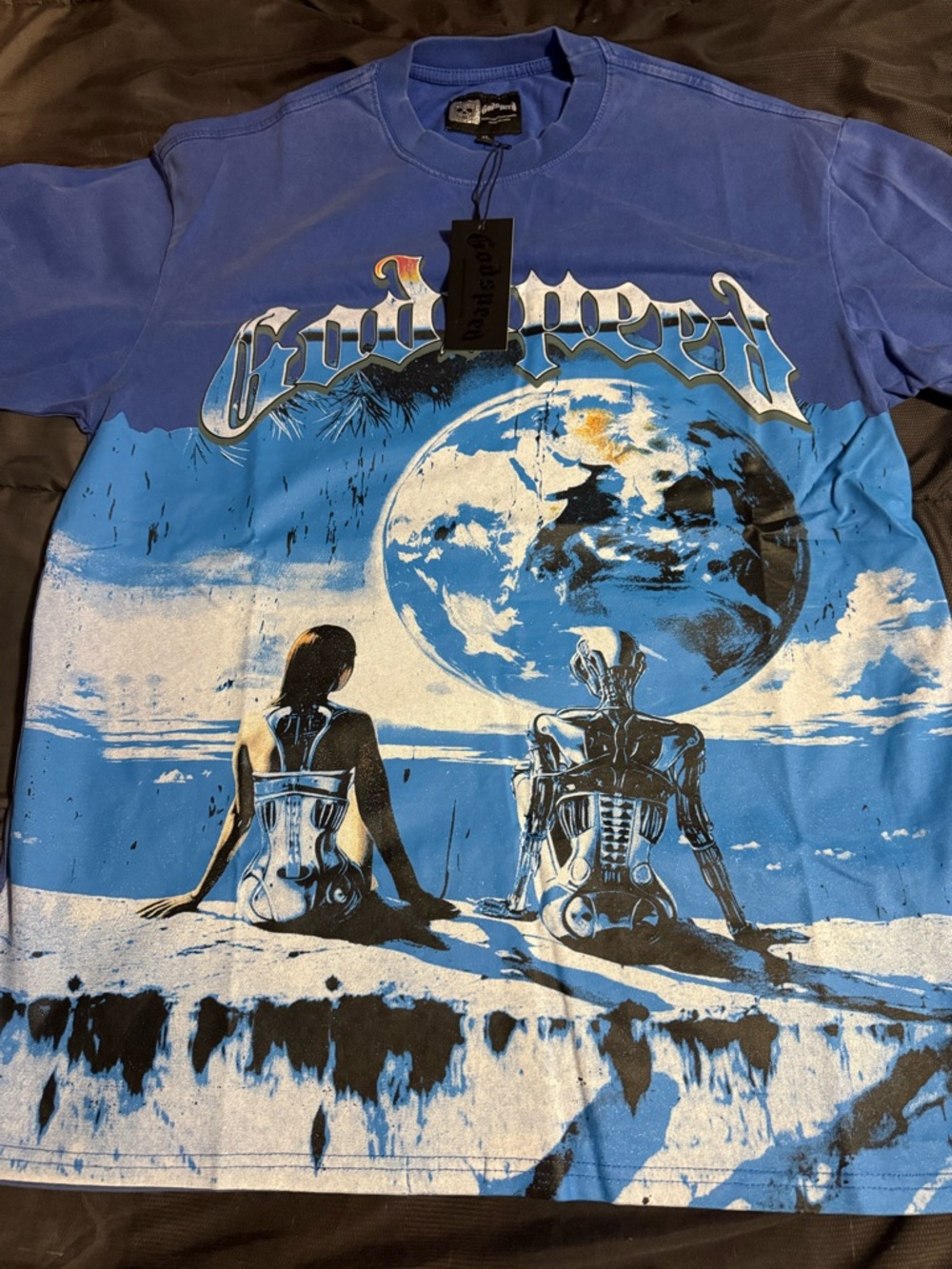 Godspeed Graphic Blue Sci‑Fi Globe Tee